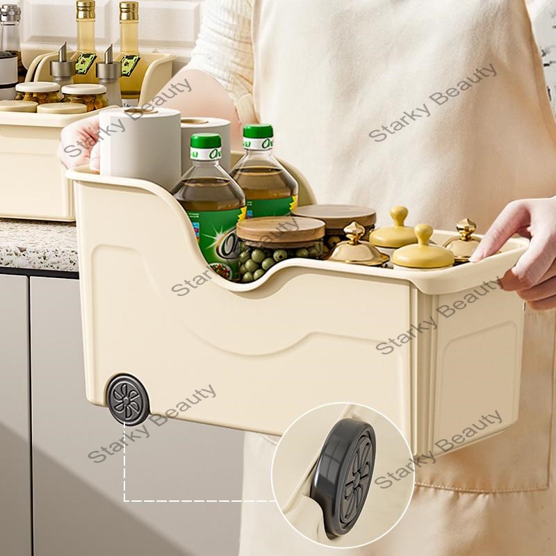 large capacity Japanese style organizing box, pulley seasoning storage multifunctional storage rack