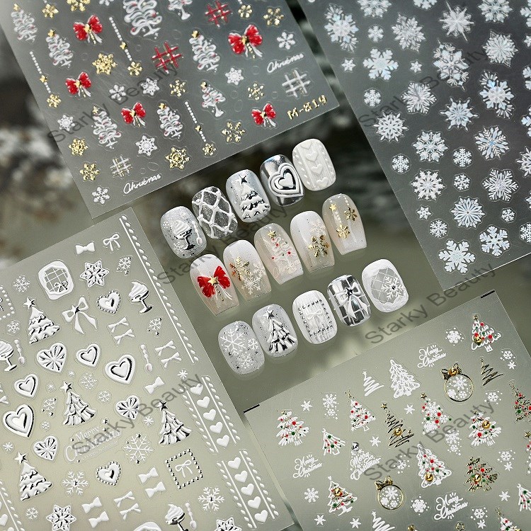 Nail Stickers Simple, Exquisite, Versatile Christmas Tree Snowflake Bow Nail Stickers