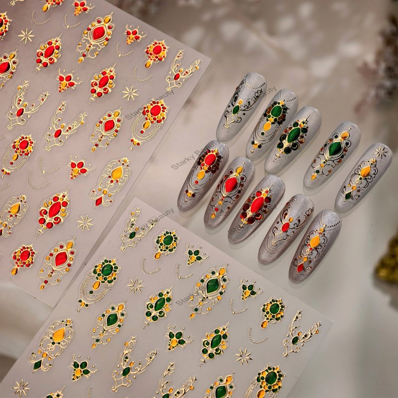 2026 Retro and gorgeous gemstone elements nail stickers