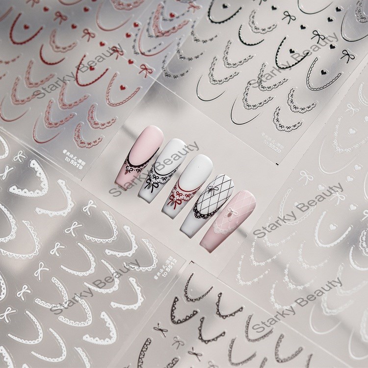 Thin ballet style nail stickers, ultra-thin and seamless lace French nail stickers