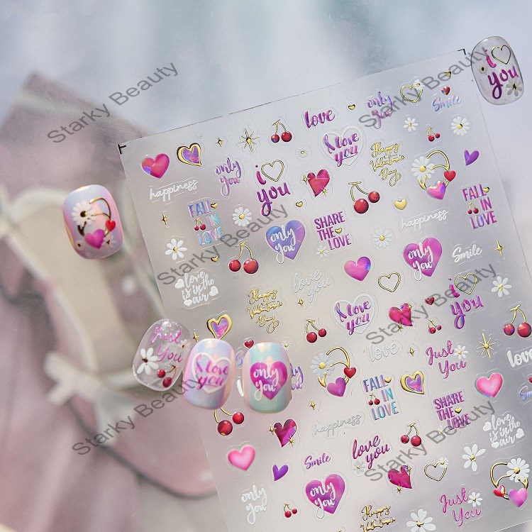 Relief Nail Stickers Sweet and Cute Cartoon Nail Stickers Rabbit Bear heart Stickers