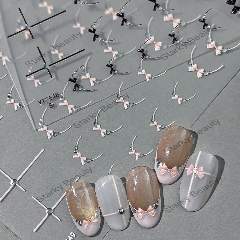 Crystal Diamond Relief Bead Bow Nail Stickers Colorful Popular Popular Decorative Stickers