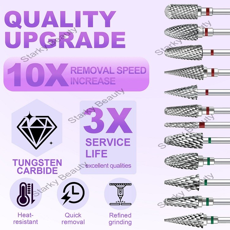 Nail Tungsten Steel Polishing Head Quick Nail Bit for Removal, Carving, Grinding, Repairing,