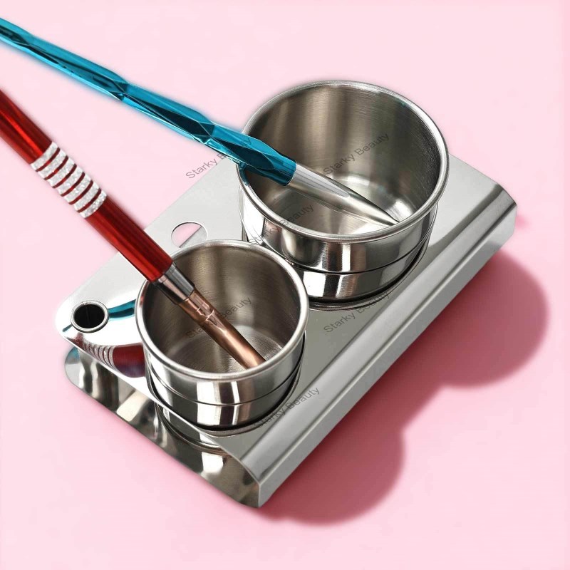 Nail Tools Stainless Steel Pen Washing Cup Crystal Liquid Powder Cup with Lid