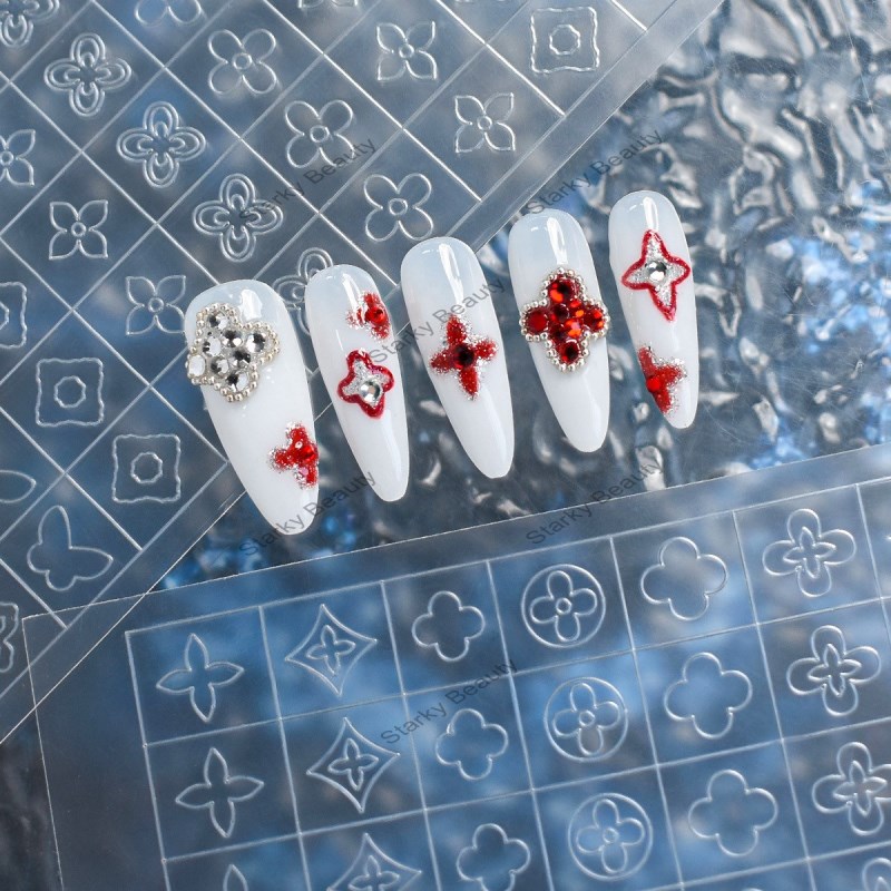 Gemstone Leopard Diamond Grid Zebra Patch Patting Spray Nail Template