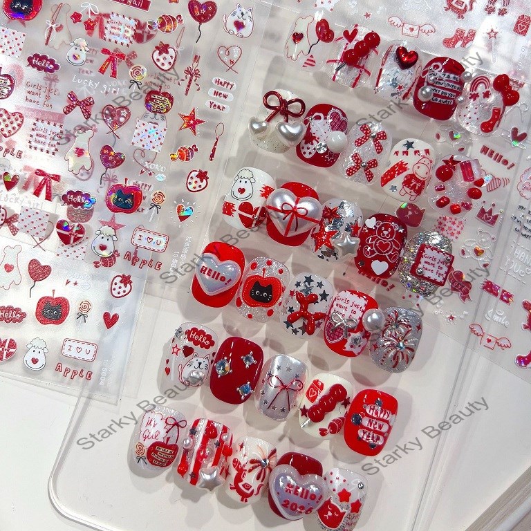 烫金美甲贴纸 爆款新中式复古指甲贴轻奢风粉进马贴纸