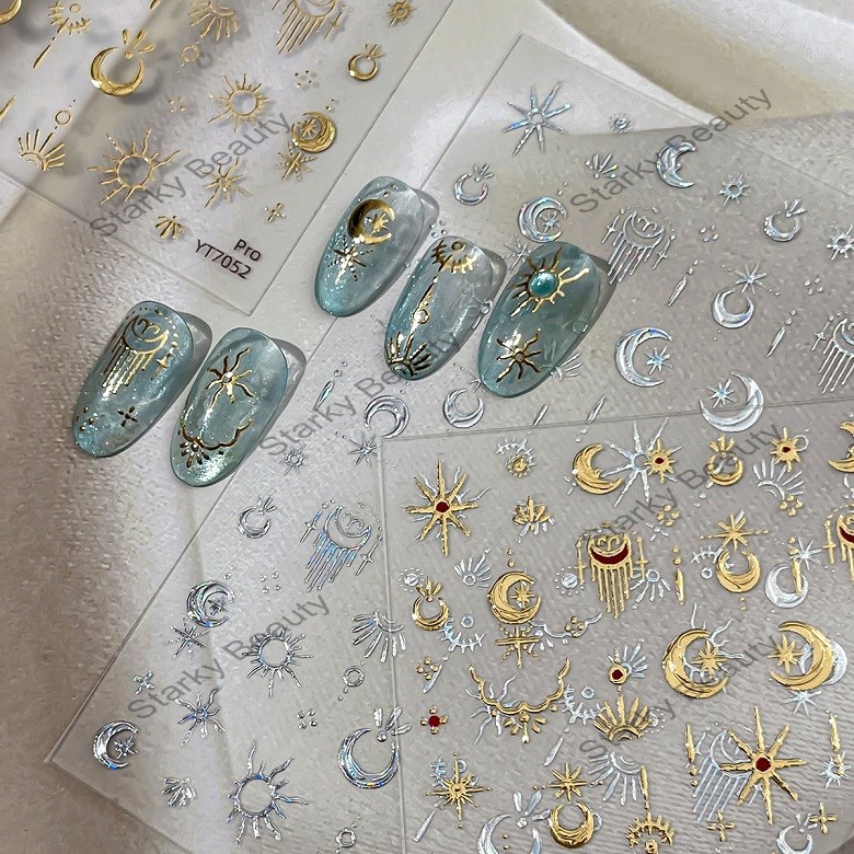 Hot stamping retro style nail stickers, star and moon nail art stickers