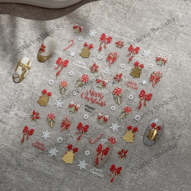 Relief Christmas Gift Nail Stickers Christmas Series Colorful Star Decorative Stickers