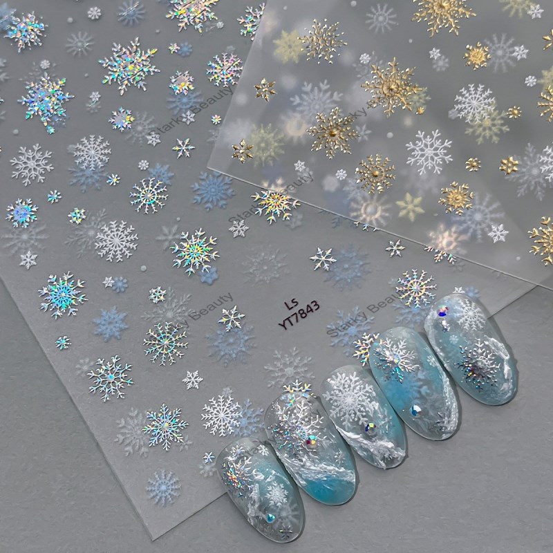 Hot stamping Christmas snowflake nail stickers, high-end sparkling decorative stickers