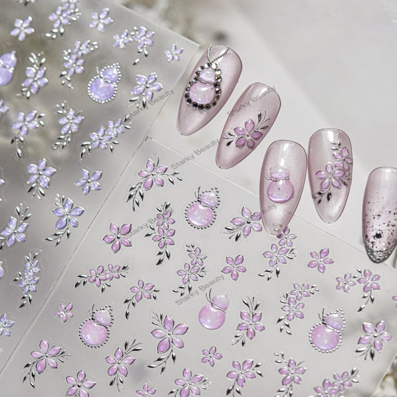 Hot stamping nail art, nail stickers, light luxury jade gourd lace nail accessories