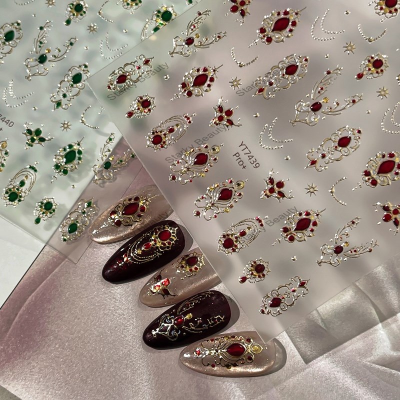 Vintage Baroque Hot Stamped Nail Stickers Jelly Imitation Gemstone Nail Stickers Wholesale
