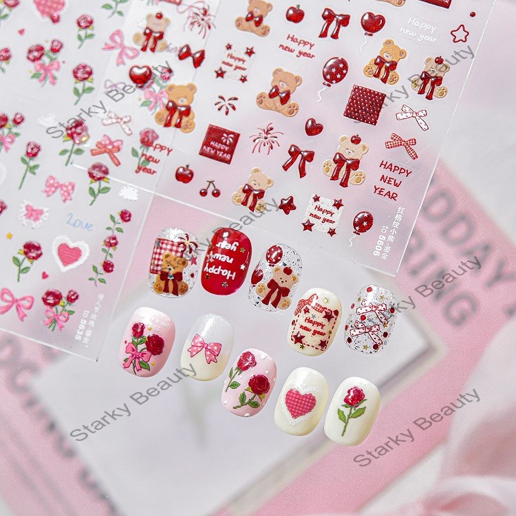 Relief Nail Stickers Sweet and Cute Cartoon Nail Stickers Rabbit Bear heart Stickers