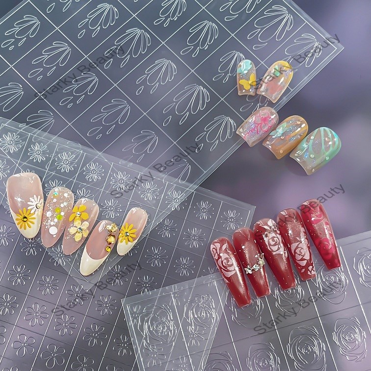Spring Flower Nail Carving Spray Paint Transparent Dual purpose Auxiliary Nail Sticker
