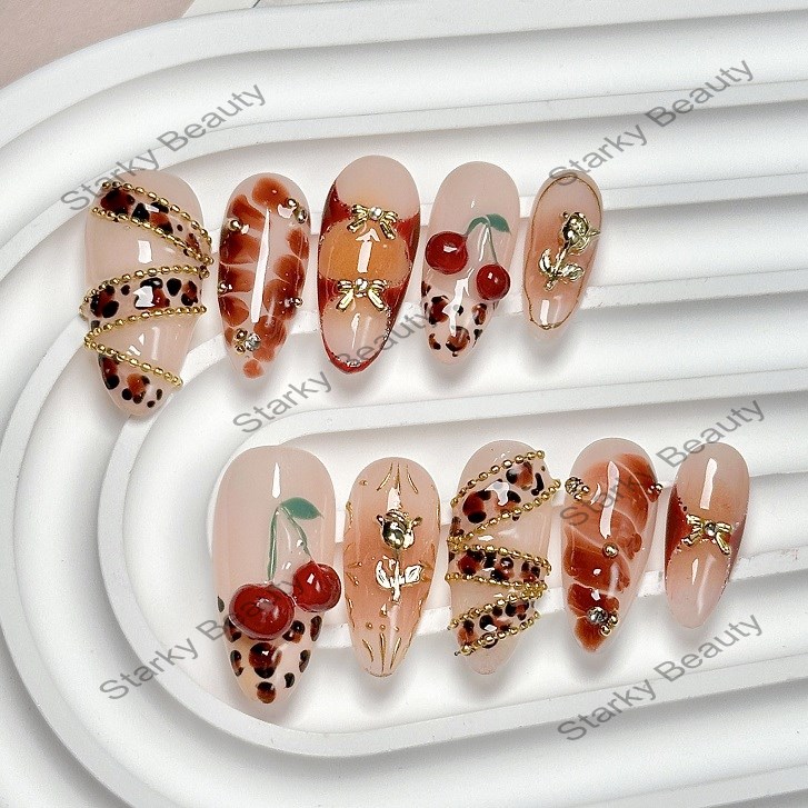 Handmade wearing nail, pure handmade, almond nail art, nail plate, French fake nail carving