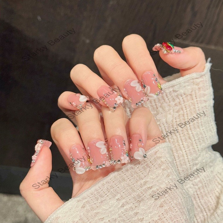 3D carved colorful duckbill fake nails, handmade wearable nail plates