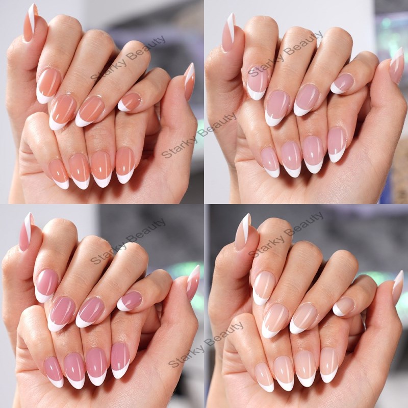 32pcs Simple French Wearing Armor Two tone French Fake Nails nail polish, adhesive nail plates