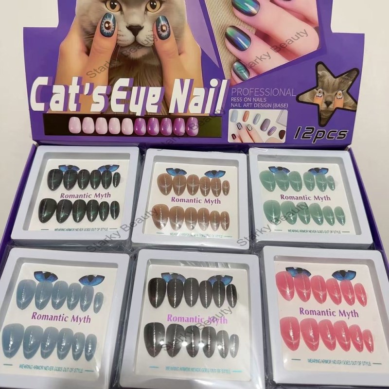 Wearing Press on nails Product European and American Mixed Nail Patch Cat Eye Jelly Glue Fake Nail