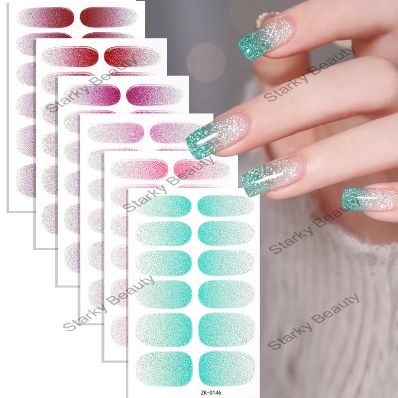 gradient scallion powder nail sticker bursts, cute girl waterproof nail sticker,