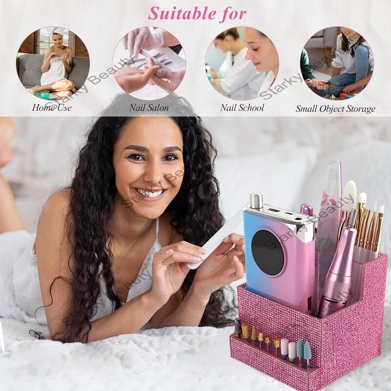 Luxury diamond mounted cosmetic pen storage box brow pencil storage rack