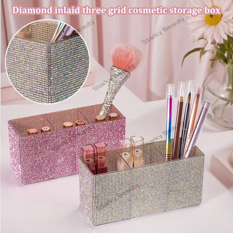 Three Grid Cosmetics Storage Box High Beauty Dressing Table Cosmetics Nail Tools Storage Box
