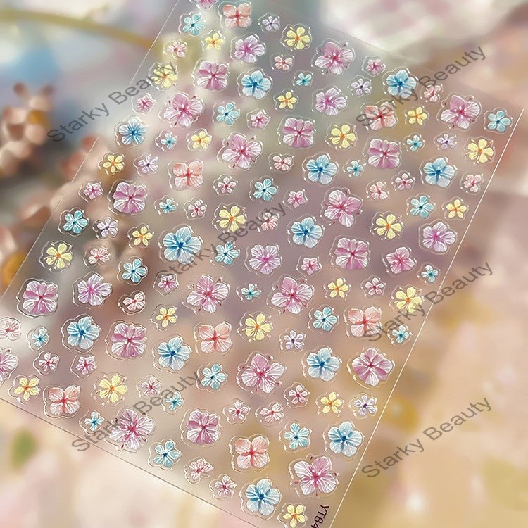 Nail art simulation color dried flower sticker 3D small floral relief nail sticker decoration