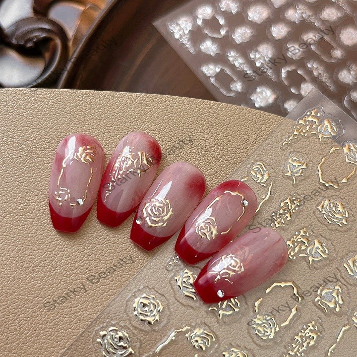 hot stamping flower back adhesive nail decoration stickers