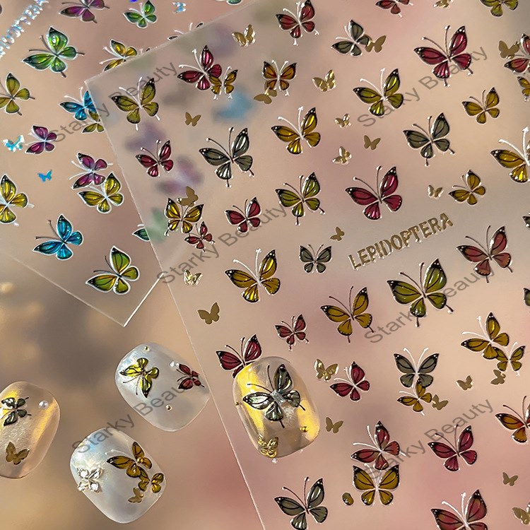 hot stamping metal butterfly nail stickers, three-dimensional popular stickers,