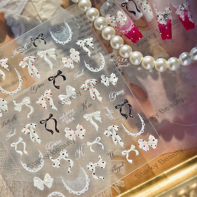 Shell light nail stickers, small, fresh, modern, minimalist nail stickers, bow tie