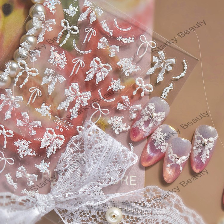 Lace Nail Stickers, Ribbon Bow Nail Accessories Stickers