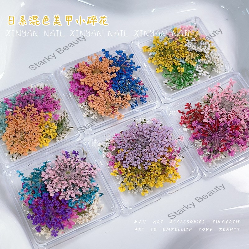Japanese Fresh Nail Accessories Mixed with Natural Lace Dried Flowers DIY Nail Accessories