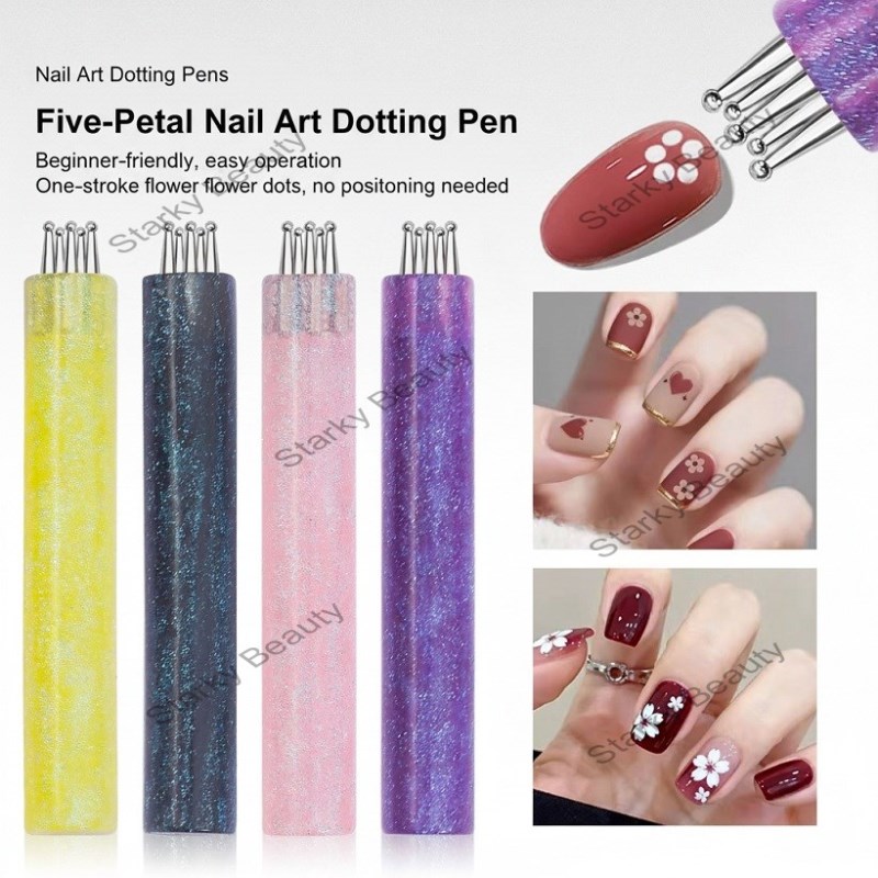 New nail art five petal flower dot pen glitter rod multi head nail art dot tool