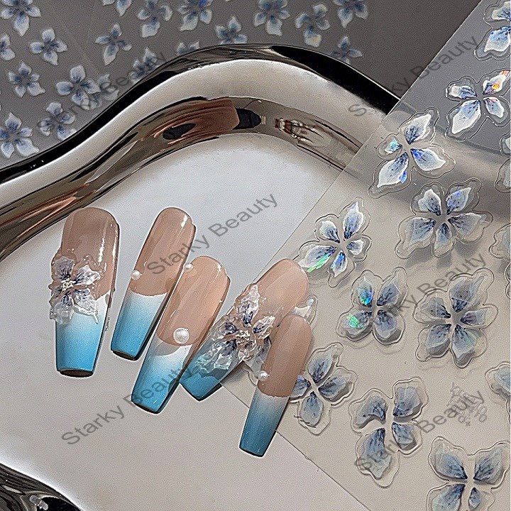 Five petal Flower Nail Stickers Green Leaf Flowers and Back Adhesive Nail Decorations