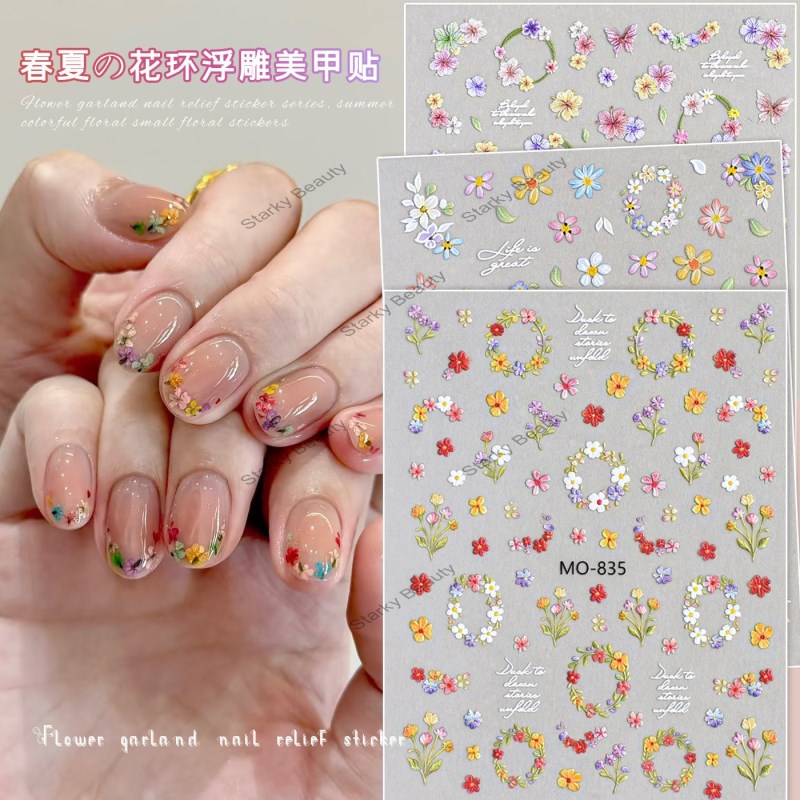 Spring floral relief nail stickers, flower butterfly  DIY wearing nail stickers and accessories