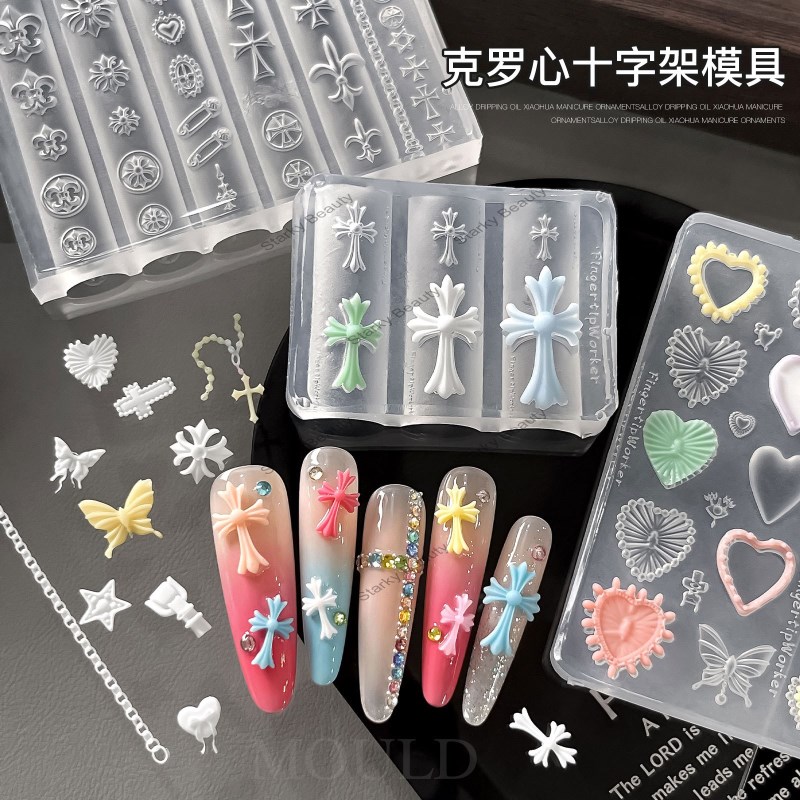 Crow Heart Cross Nail Art Silicone Mold 3D Carving Grinding Tools