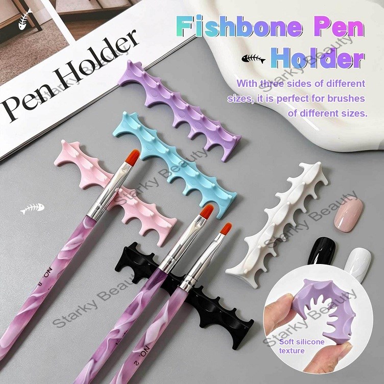 Nail Pen Holder Silicone Fishbone Pen Holder Anti slip Multi functional Storage Nail Tool