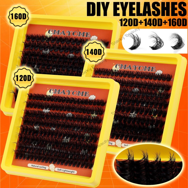 Thick, Curl, D-Curve Single Cluster False Lashes 8-16mm DIY Segmented Grafting Natural Fluffy"