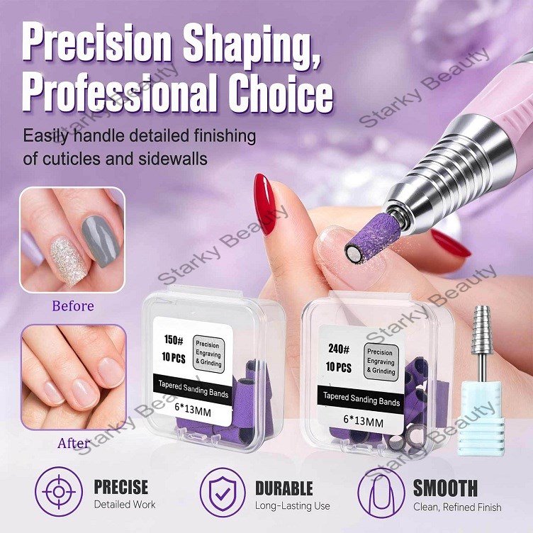 Cone nail art sanding head 150/240 mesh sanding set for repairing dead skin, nail groove, and grindi