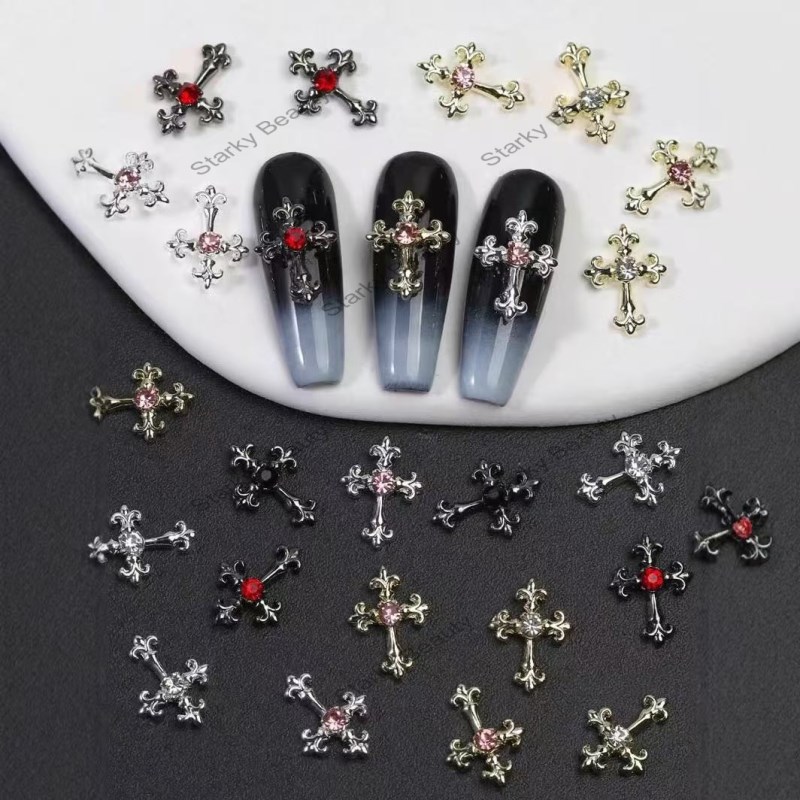 Nail Accessories 12 Grid Box Set with Croheart Metal Cross Mix and Match Nail Patch