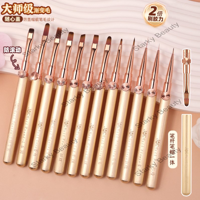 Gold-Handled Metal Nail Art Brush for UV Gel Extension Acrylic Nail Liner Stripe  Painting Tool