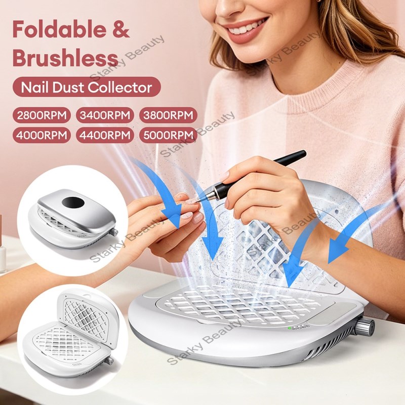 Foldable Nail Dust Collector 90° Dual-Sided Dust Collection Dual-Fan Brushless Nail Dust Extractor 