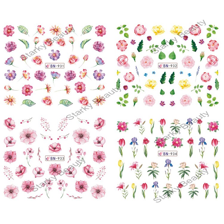 Water Sticker Nail Art Daisy Sakura Lavender Floral Dry Flower Decal Transfer Tattoo Charm Tips