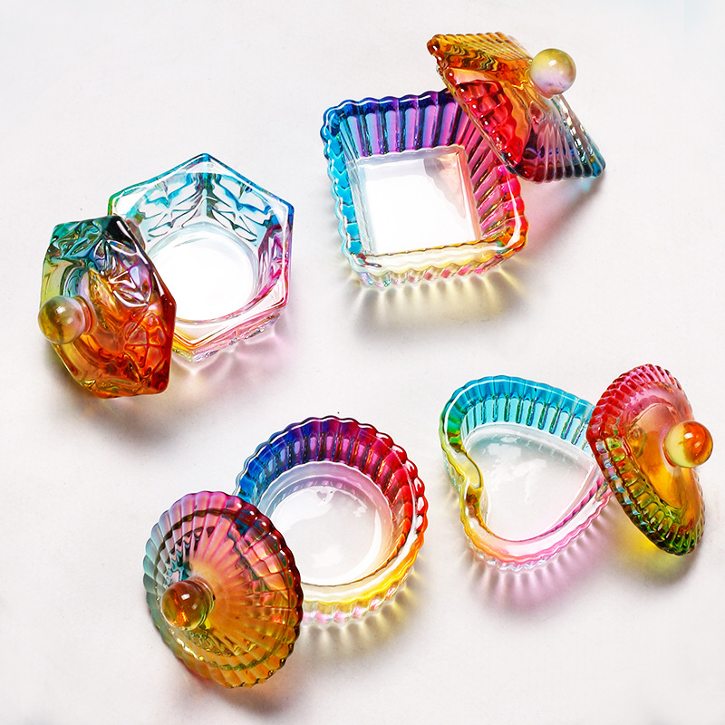 -new color plating crystal cup nail art with cover glass crystal cup