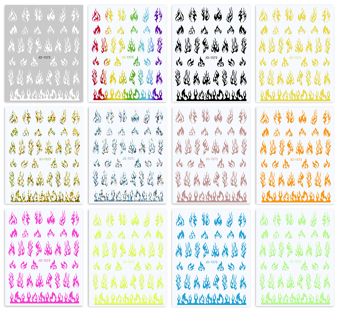 adhesive 3d fluorescent hot black and white gold and silver flame decals nail stickers