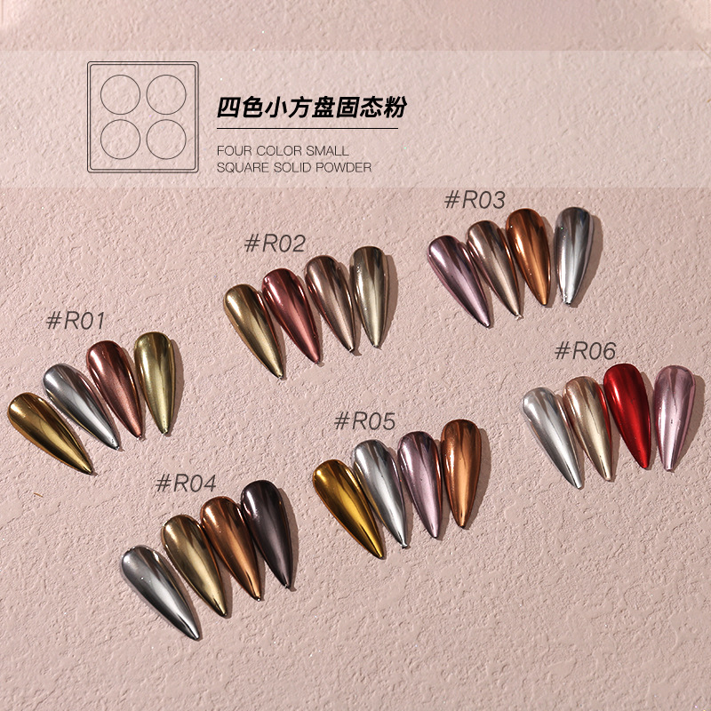 4color solid nail mirror powder,gold and silver titanium powder set