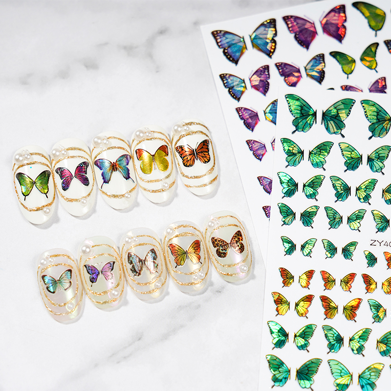 laser butterfly wing symphony gradient nail art sticker 3d adhesive nail art applique