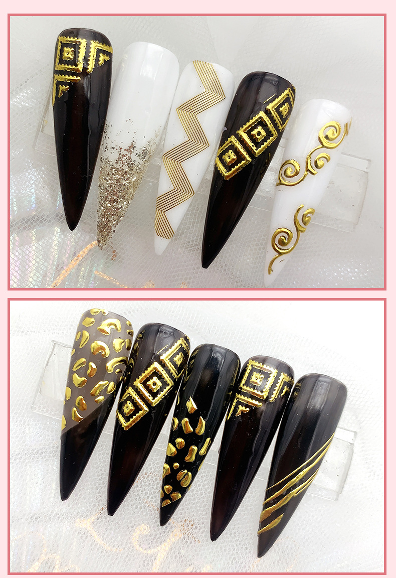 hot stamping line nail sticker gold dotted texture nail art sticker