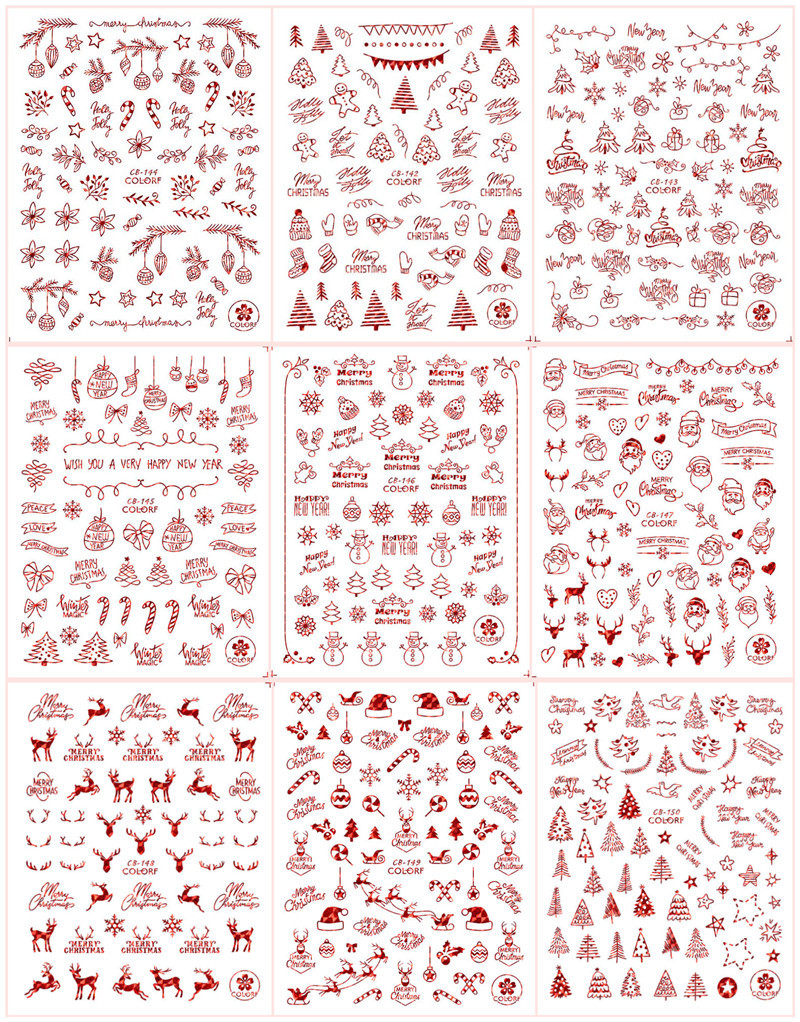 new christmas 3d adhesive nail sticker santa laser red gold christmas tree manicure sticker
