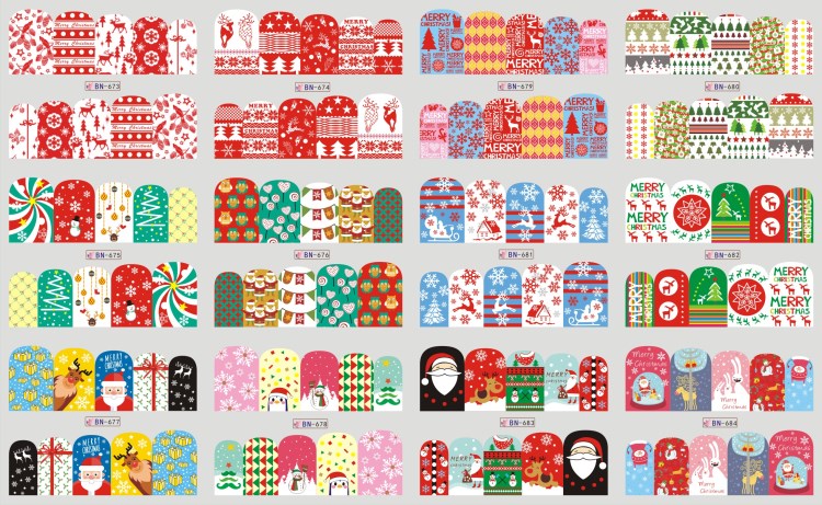 mixed christmas snowflakes /snowman water transfer nail art sticker diy nail art decal decoration