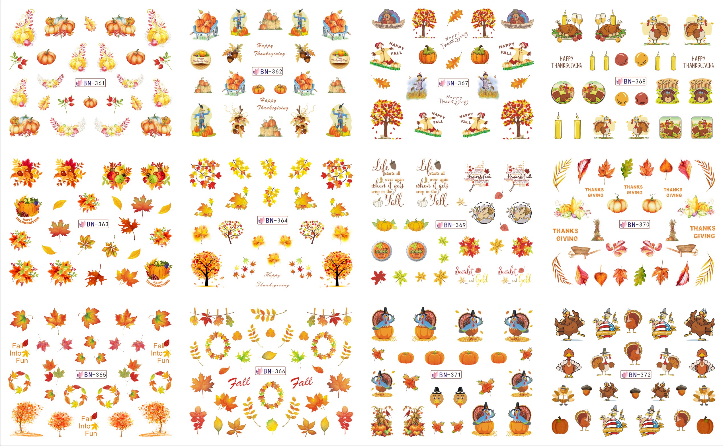 water transfer nail stickers and decals flowers for thanksgiving