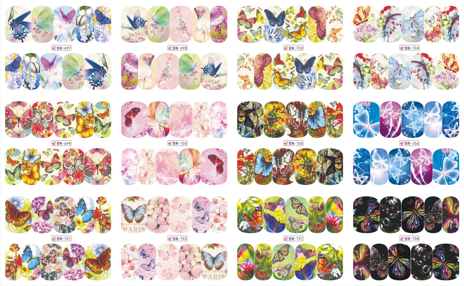 new entries bn series butterfly patterns water slide nail decals nail transfer stickers